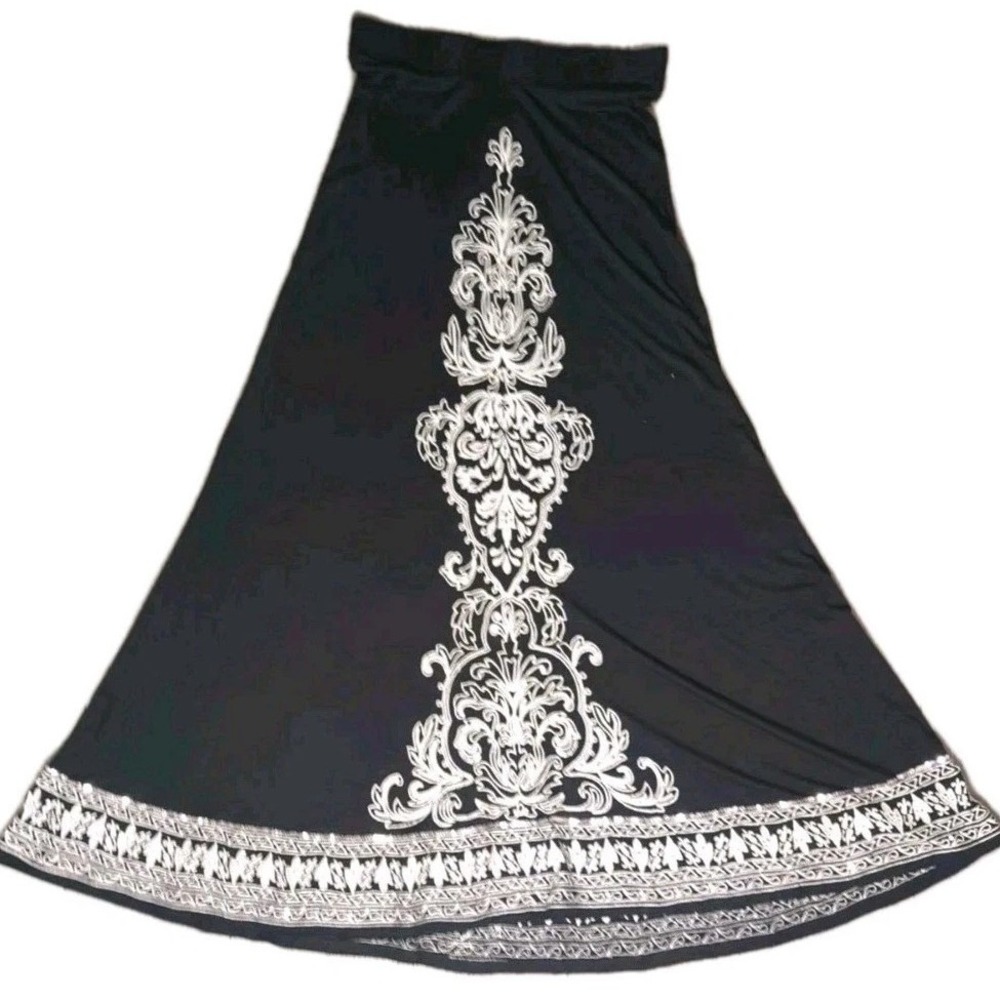 Black Embroidered Sequin Trim Maxi Skirt S Whimsygoth Castlecore Gothic Magestic